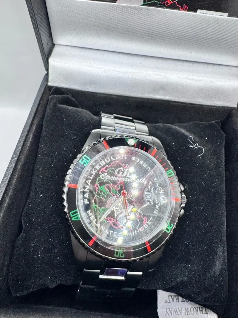 Pan-Alkebulan Circumnavigator Watch Melanated Mindset Black Stainless Steel Box